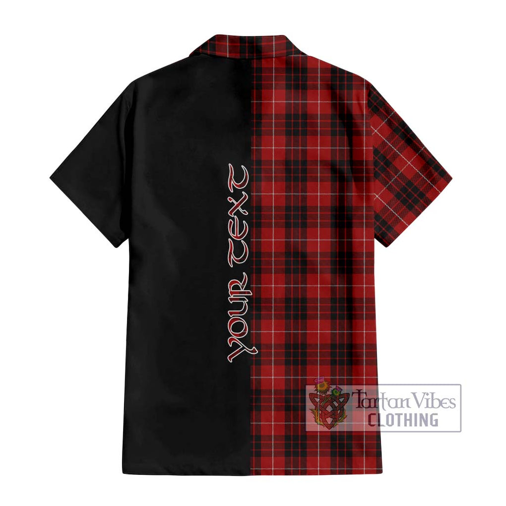 Munro Black and Red Tartan Short Sleeve Button Shirt with Family Crest and Half Of Me Style - Tartanvibesclothing Shop