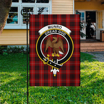 Munro Black and Red Tartan Flag with Family Crest