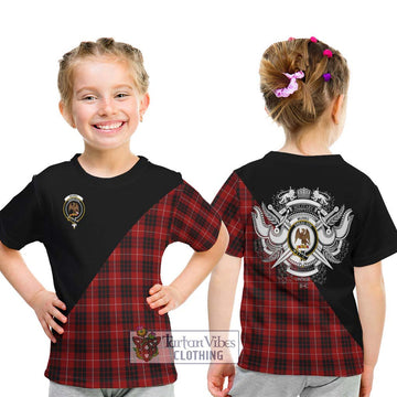 Munro Black and Red Tartan Kid T-Shirt with Family Crest and Military Logo Style