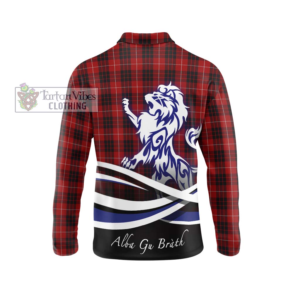 Munro Black and Red Tartan Long Sleeve Polo Shirt with Alba Gu Brath Regal Lion Emblem - Tartanvibesclothing Shop