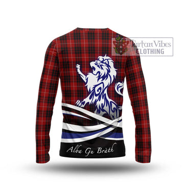 Munro Black and Red Tartan Long Sleeve T-Shirt with Alba Gu Brath Regal Lion Emblem