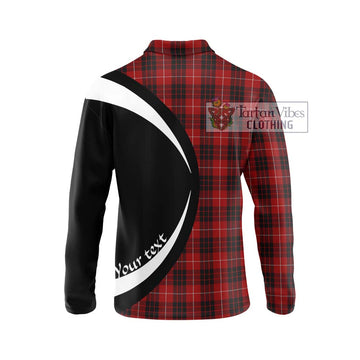 Munro Black and Red Tartan Long Sleeve Polo Shirt with Family Crest Circle Style