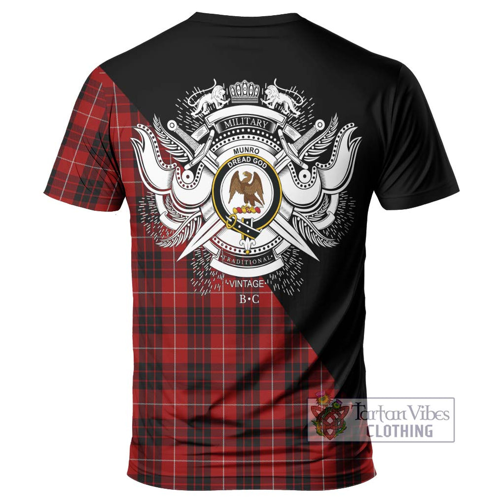 Munro Black and Red Tartan T-Shirt with Family Crest and Military Logo Style - Tartanvibesclothing Shop