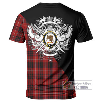 Munro Black and Red Tartan T-Shirt with Family Crest and Military Logo Style