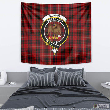 Munro Black and Red Tartan Tapestry Wall Hanging and Home Decor for Room with Family Crest