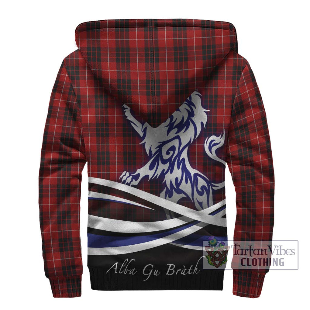 Munro Black and Red Tartan Sherpa Hoodie with Alba Gu Brath Regal Lion Emblem - Tartanvibesclothing Shop