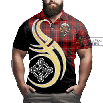 Munro Black and Red Tartan Polo Shirt with Family Crest and Celtic Symbol Style