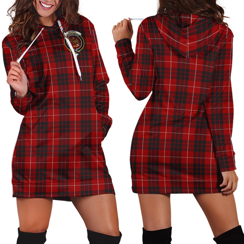 Munro Black and Red Tartan Hoodie Dress with Family Crest - Tartan Vibes Clothing