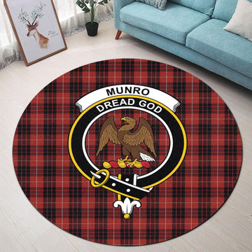 Munro Black and Red Tartan Round Rug with Family Crest