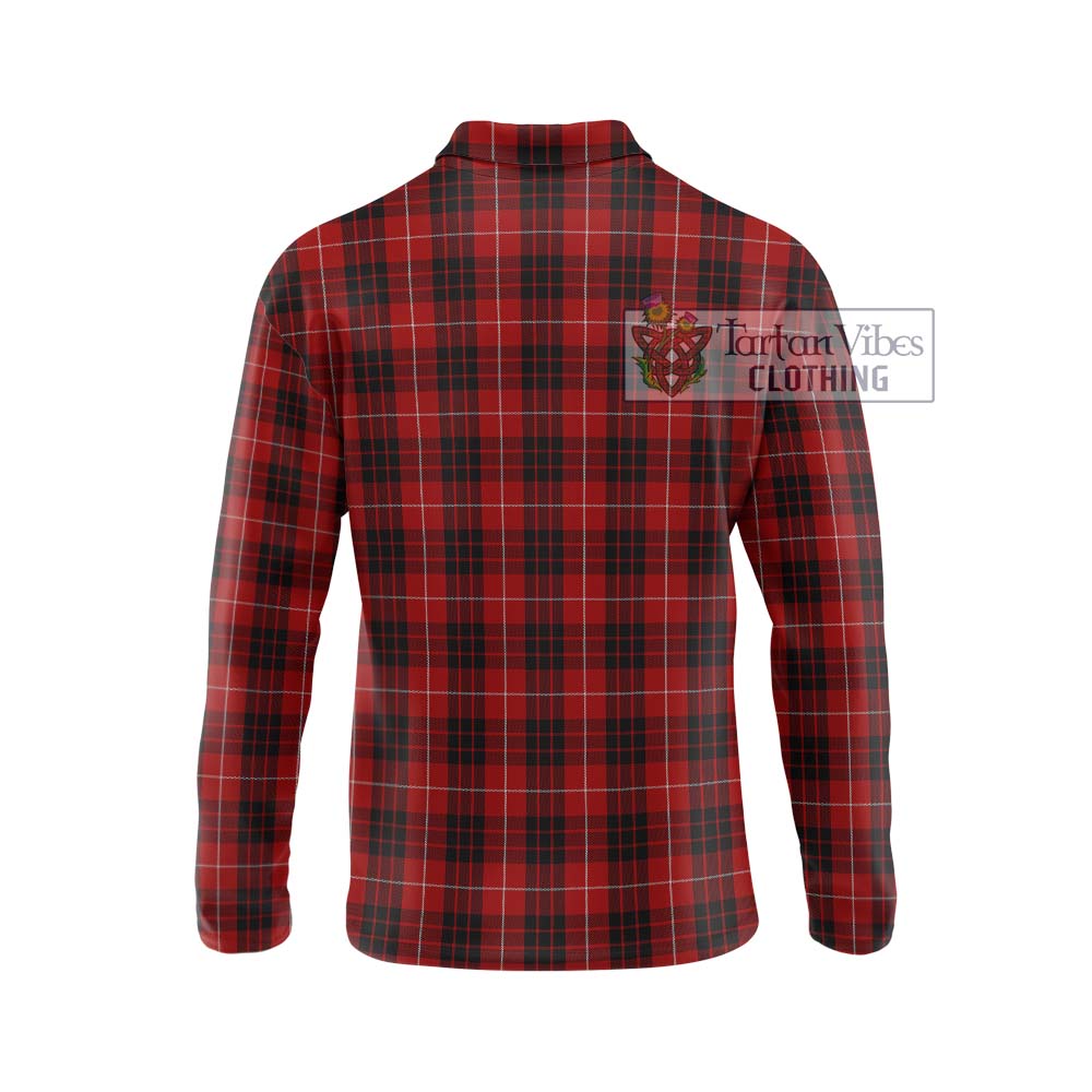 Munro Black and Red Tartan Long Sleeve Polo Shirt with Family Crest DNA In Me Style - Tartanvibesclothing Shop