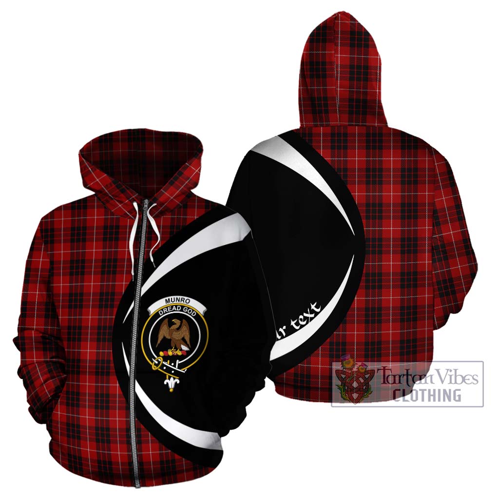 Tartan Vibes Clothing Munro Black and Red Tartan Hoodie with Family Crest Circle Style