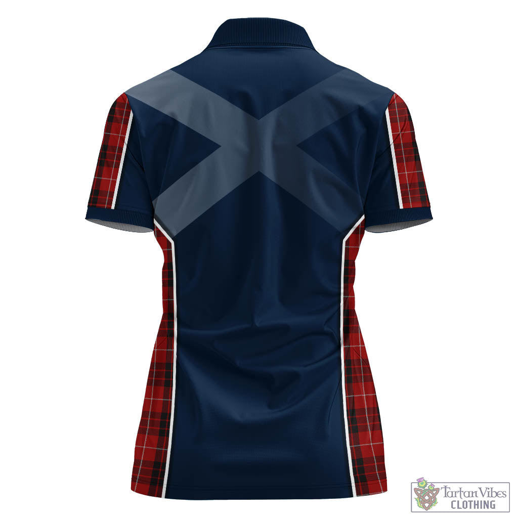 Tartan Vibes Clothing Munro Black and Red Tartan Women's Polo Shirt with Family Crest and Scottish Thistle Vibes Sport Style