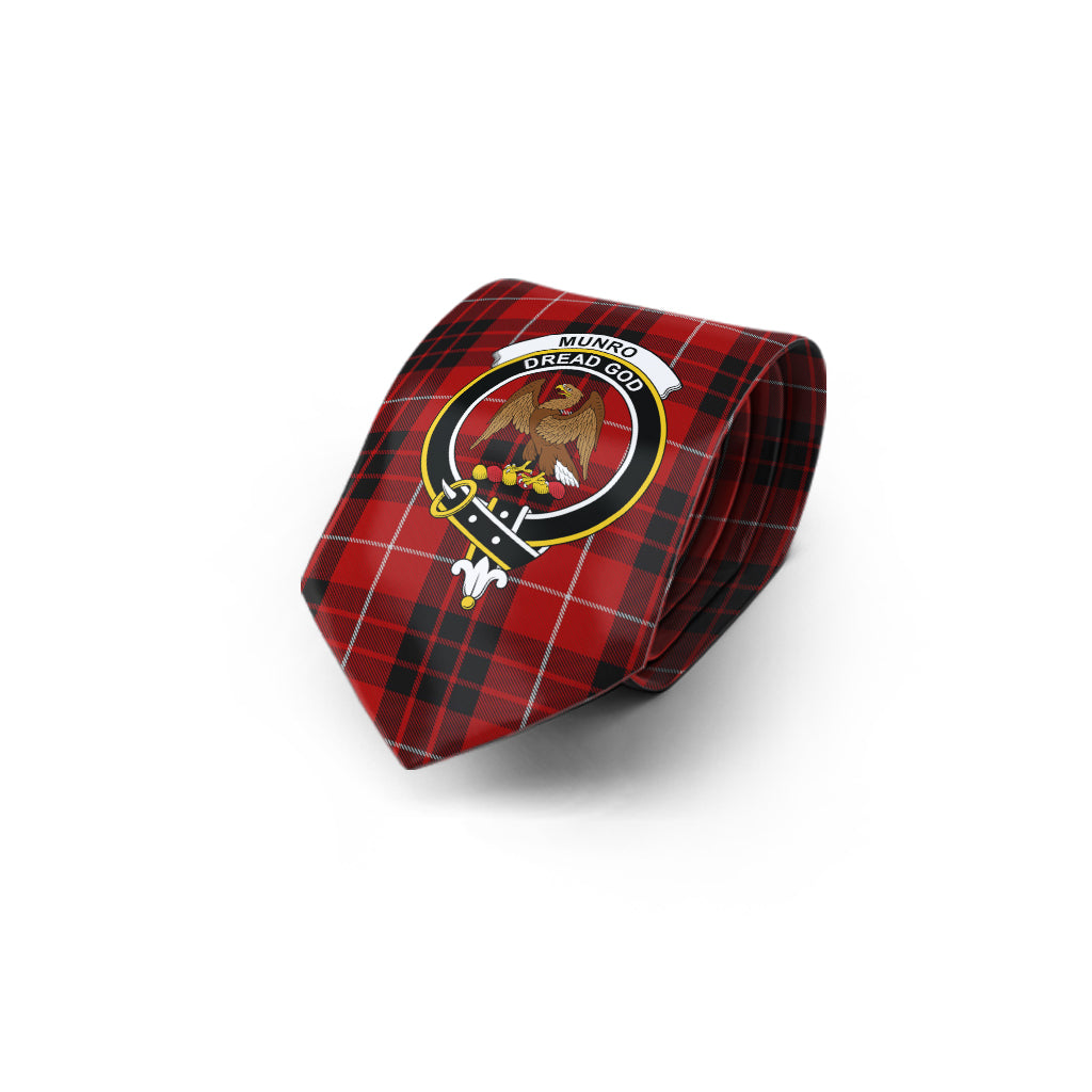 Munro Black and Red Tartan Classic Necktie with Family Crest - Tartan Vibes Clothing