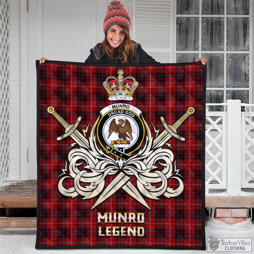 Tartan Vibes Clothing Munro Black and Red Tartan Quilt with Clan Crest and the Golden Sword of Courageous Legacy