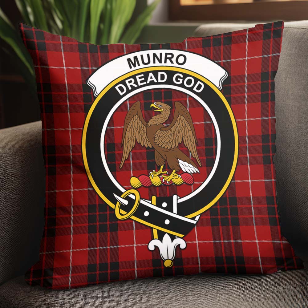 Munro Black and Red Tartan Pillow Cover with Family Crest - Tartanvibesclothing