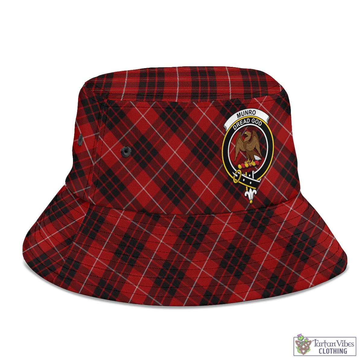 Tartan Vibes Clothing Munro Black and Red Tartan Bucket Hat with Family Crest