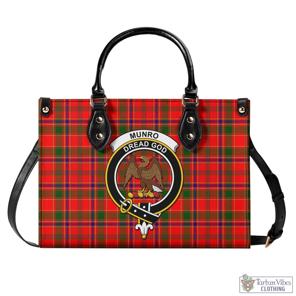 Tartan Vibes Clothing Munro Modern Tartan Luxury Leather Handbags with Family Crest