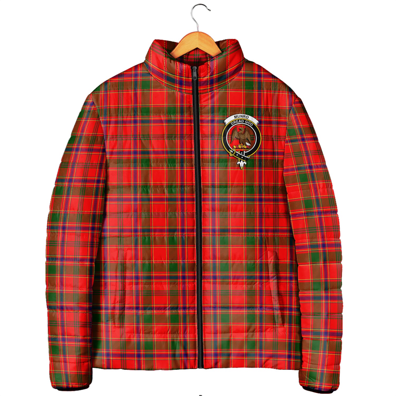 Munro Modern Tartan Padded Jacket with Family Crest - Tartanvibesclothing