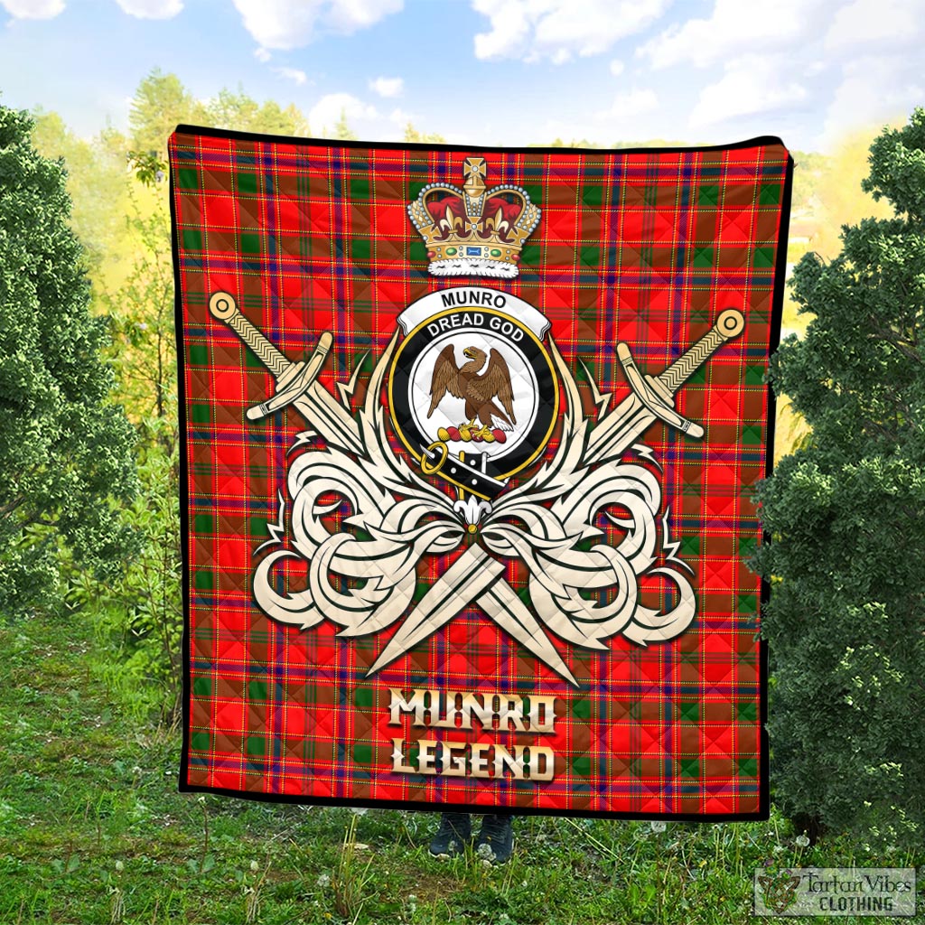 Tartan Vibes Clothing Munro Modern Tartan Quilt with Clan Crest and the Golden Sword of Courageous Legacy