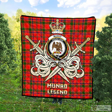 Munro Modern Tartan Quilt with Clan Crest and the Golden Sword of Courageous Legacy