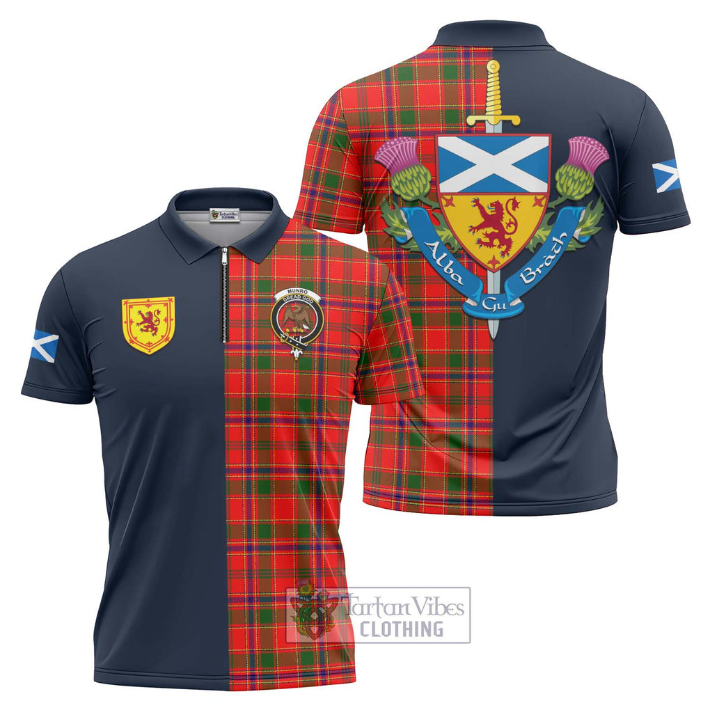 Tartan Vibes Clothing Munro Modern Tartan Zipper Polo Shirt with Scottish Lion Royal Arm Half Style