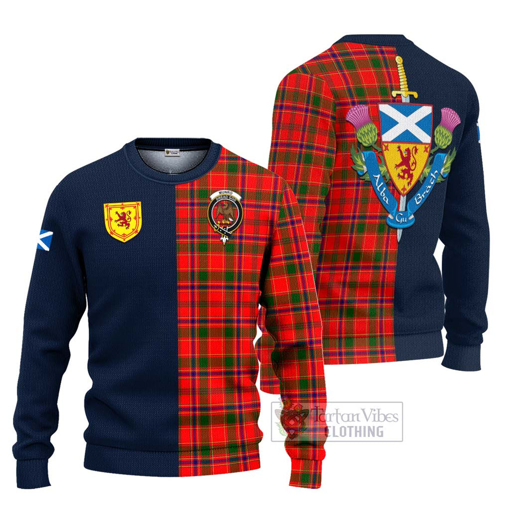 Tartan Vibes Clothing Munro Modern Tartan Knitted Sweater with Scottish Lion Royal Arm Half Style