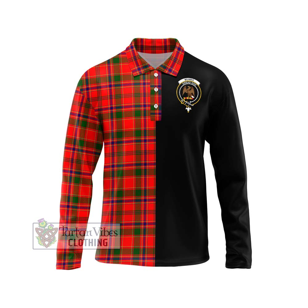 Munro Modern Tartan Long Sleeve Polo Shirt with Family Crest and Half Of Me Style Unisex - Tartanvibesclothing Shop