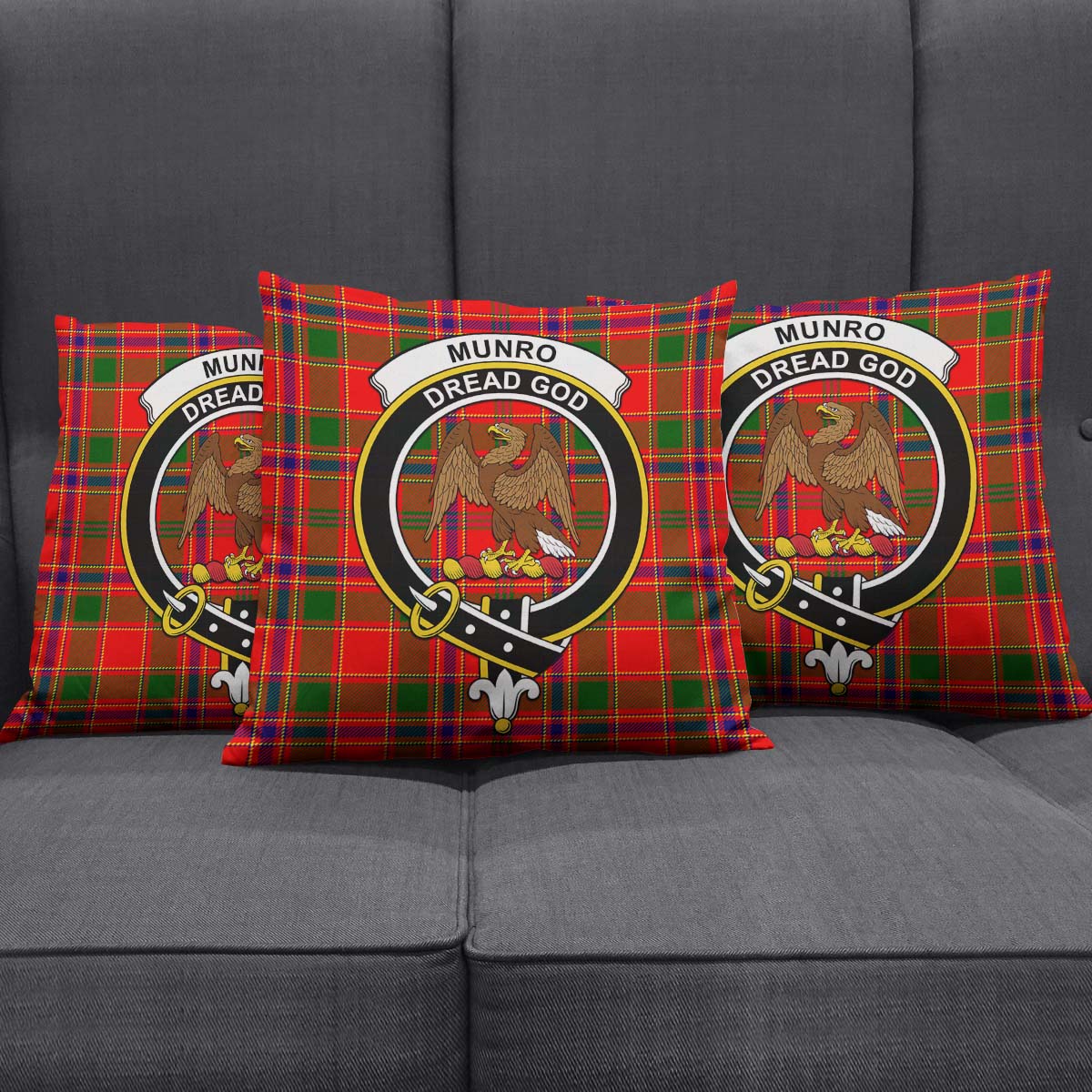 Munro Modern Tartan Pillow Cover with Family Crest Square Pillow Cover - Tartanvibesclothing