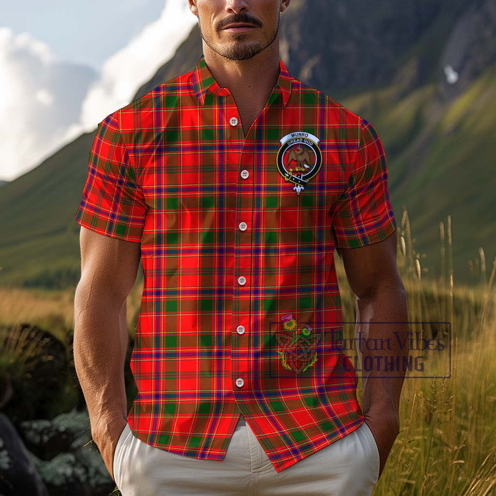 Munro Modern Tartan Cotton Hawaiian Shirt with Family Crest Adult - Tartan Vibes Clothing