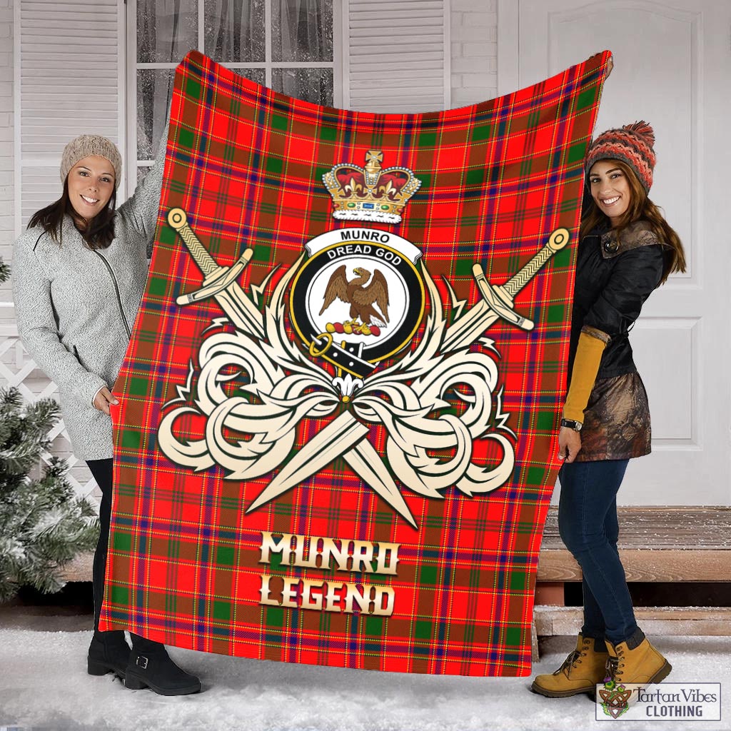 Tartan Vibes Clothing Munro Modern Tartan Blanket with Clan Crest and the Golden Sword of Courageous Legacy