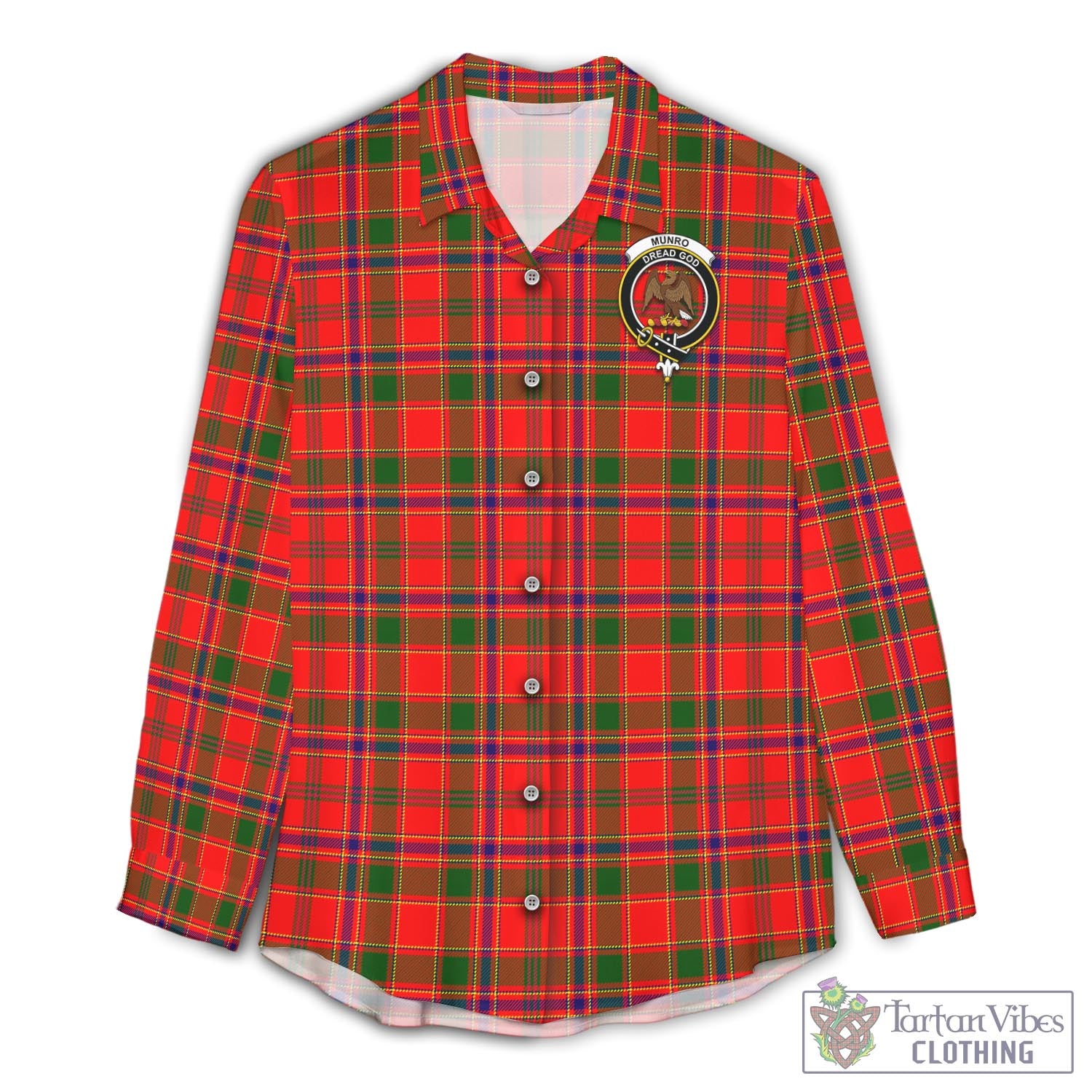 Tartan Vibes Clothing Munro Modern Tartan Womens Casual Shirt with Family Crest