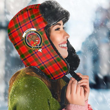 Munro Modern Tartan Winter Trapper Hat with Family Crest