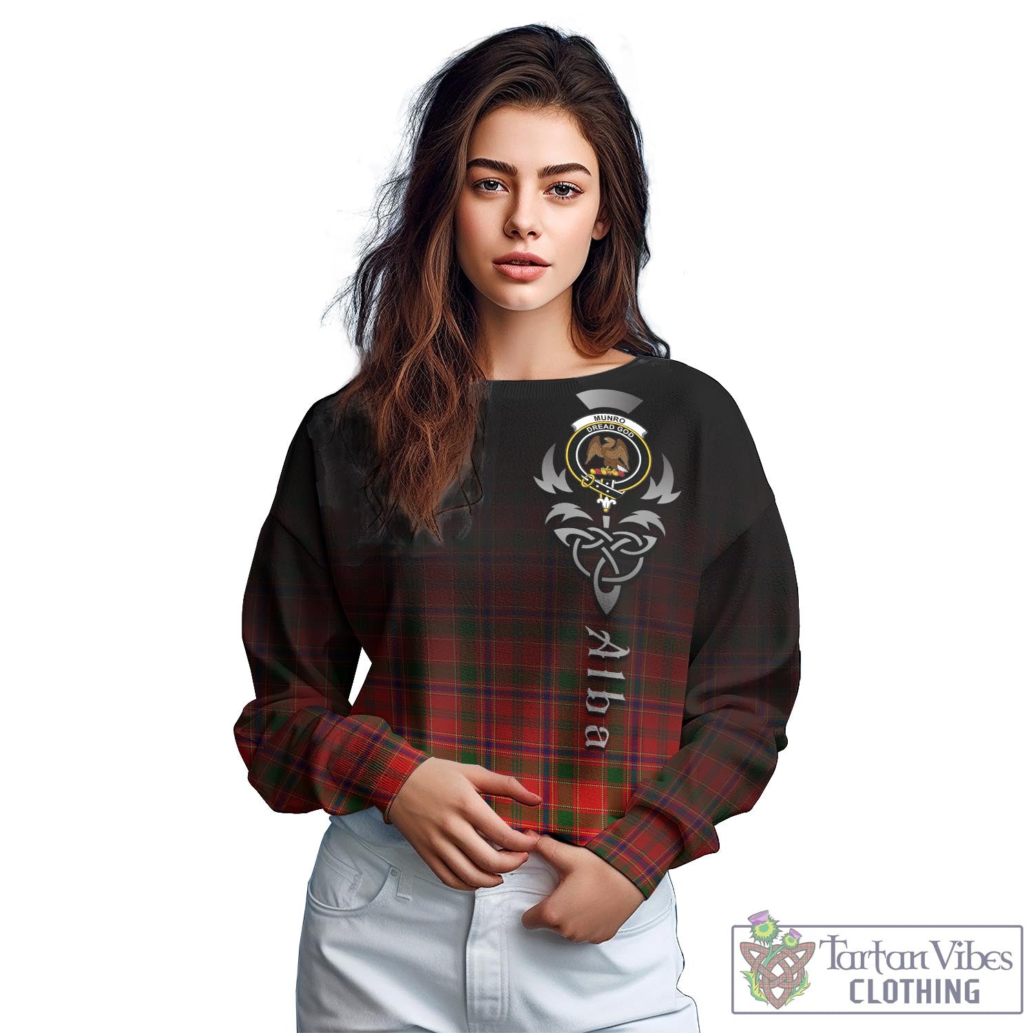 Tartan Vibes Clothing Munro Modern Tartan Sweatshirt Featuring Alba Gu Brath Family Crest Celtic Inspired