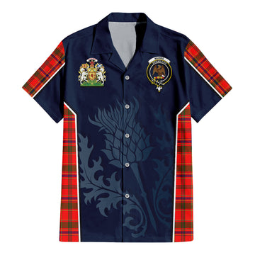 Munro Modern Tartan Short Sleeve Button Up Shirt with Family Crest and Scottish Thistle Vibes Sport Style