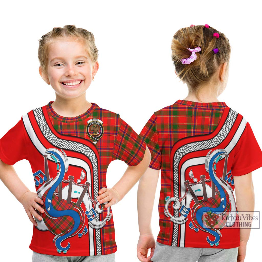 Tartan Vibes Clothing Munro Modern Tartan Kid T-Shirt with Epic Bagpipe Style