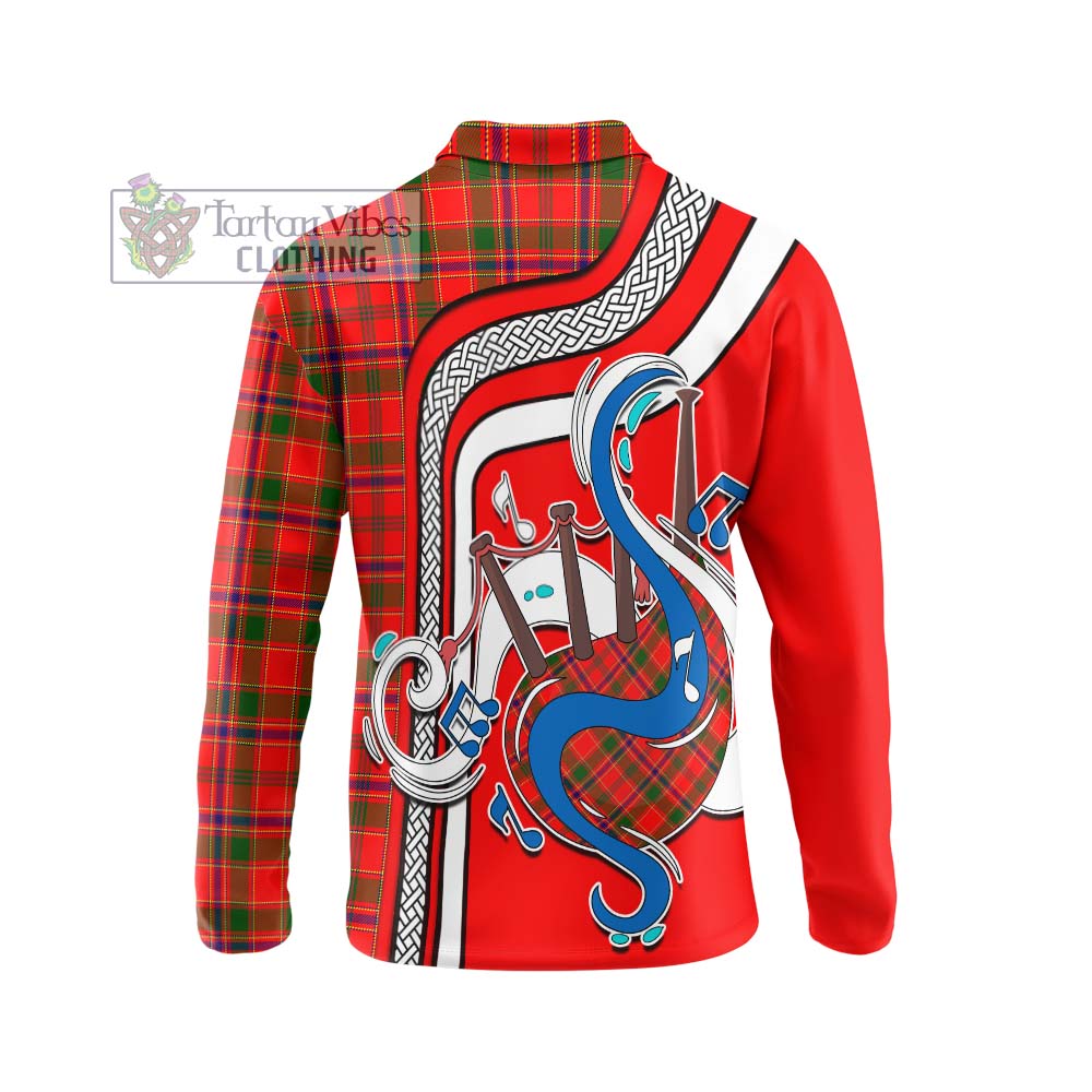 Tartan Vibes Clothing Munro Modern Tartan Long Sleeve Polo Shirt with Epic Bagpipe Style