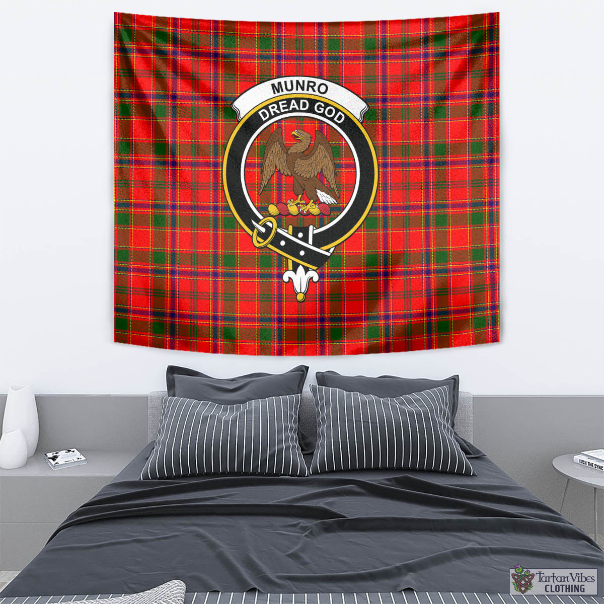 Tartan Vibes Clothing Munro Modern Tartan Tapestry Wall Hanging and Home Decor for Room with Family Crest