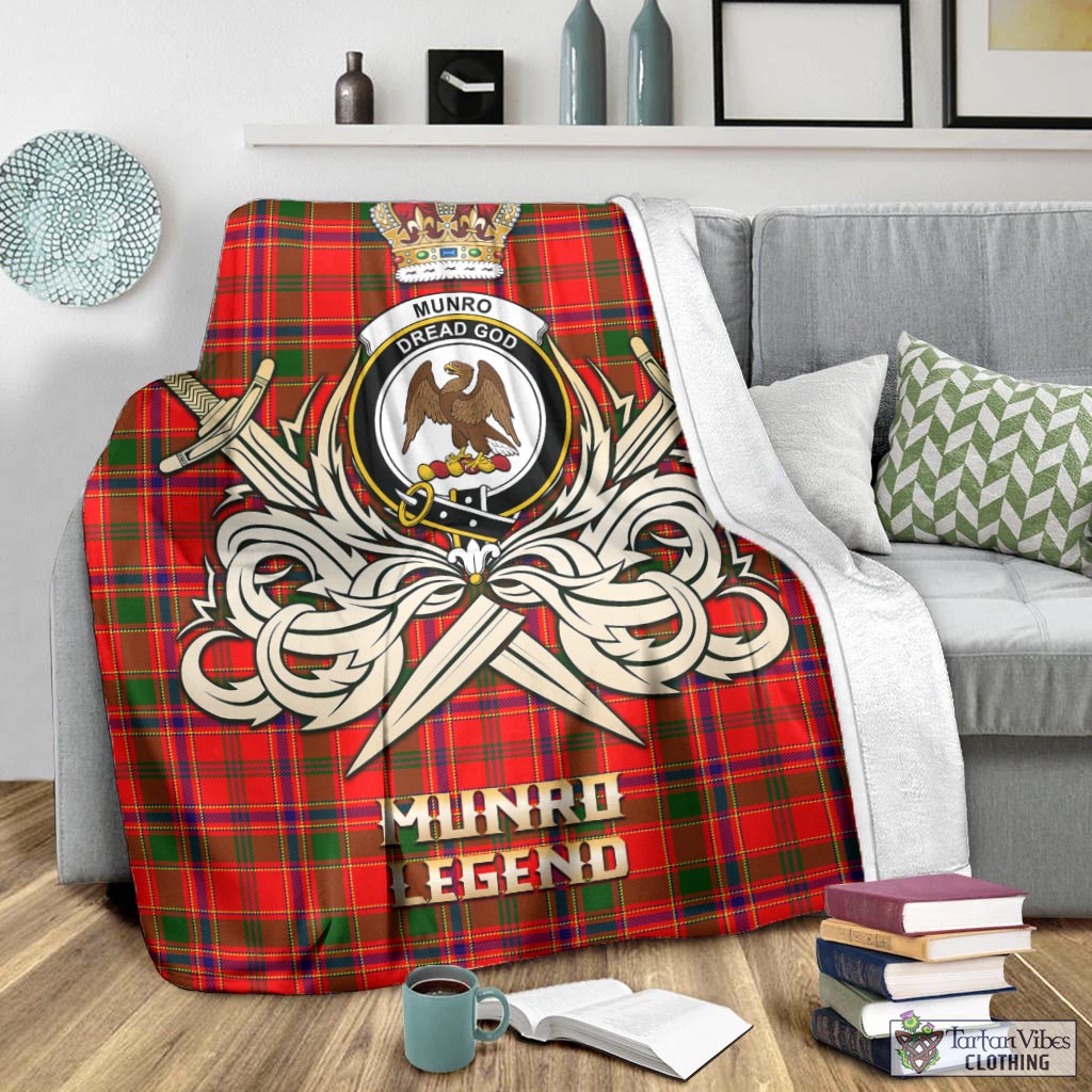 Tartan Vibes Clothing Munro Modern Tartan Blanket with Clan Crest and the Golden Sword of Courageous Legacy