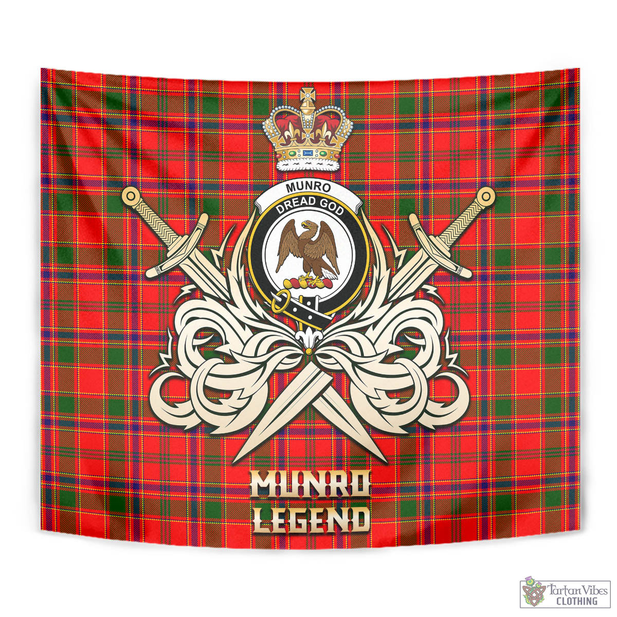 Tartan Vibes Clothing Munro Modern Tartan Tapestry with Clan Crest and the Golden Sword of Courageous Legacy