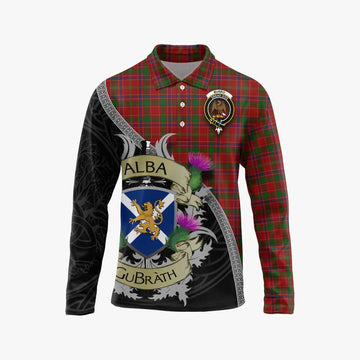 Munro (Monroe) Tartan Family Crest Long Sleeve Polo Shirt Lion Rampant Royal Thistle Shield Celtic Inspired