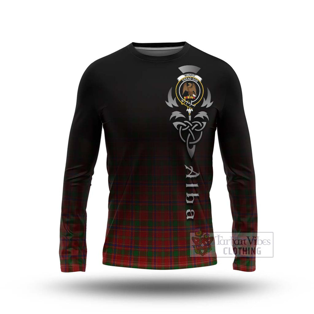 Tartan Vibes Clothing Munro (Monroe) Tartan Long Sleeve T-Shirt Featuring Alba Gu Brath Family Crest Celtic Inspired