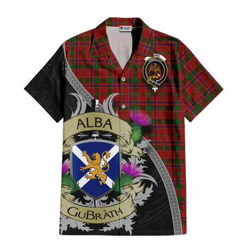 Munro (Monroe) Tartan Family Crest Short Sleeve Button Shirt Lion Rampant Royal Thistle Shield Celtic Inspired