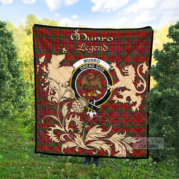 Munro (Monroe) Tartan Quilt with Family Crest and Scottish Symbol Style