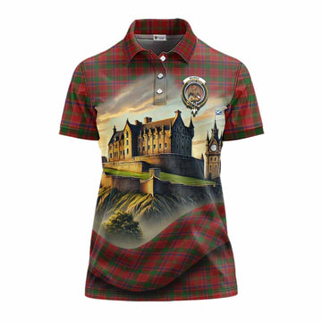 Munro (Monroe) Tartan Family Crest Women's Polo Shirt with Scottish Ancient Castle Style