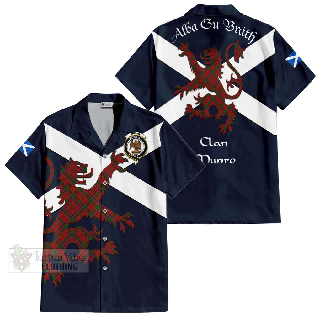 Tartan Vibes Clothing Munro (Monroe) Tartan Lion Rampant Short Sleeve Button Shirt – Proudly Display Your Heritage with Alba Gu Brath and Clan Name