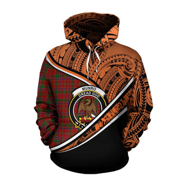 Munro (Monroe) Crest Tartan Cotton Hoodie with Polynesian Vibes Style - Orange Version