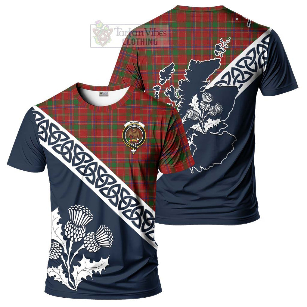 Munro (Monroe) Tartan T-Shirt Featuring Thistle and Scotland Map