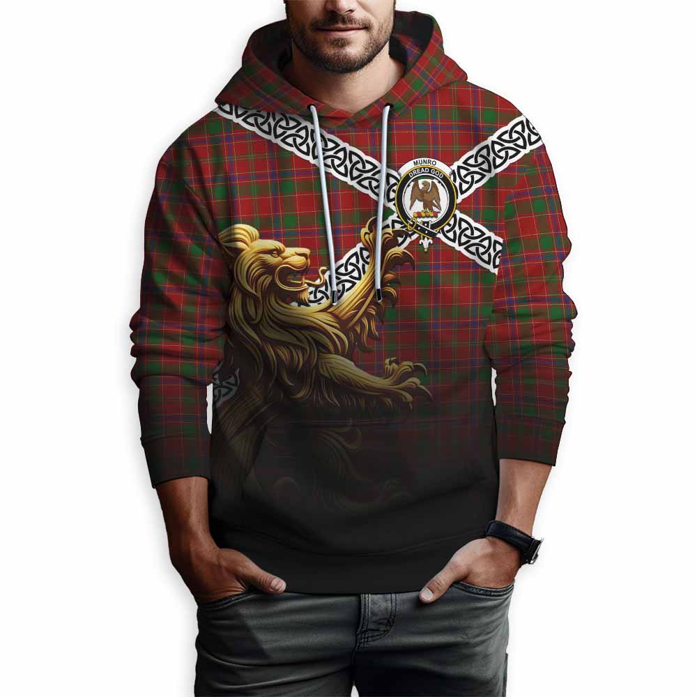 Munro (Monroe) Crest Tartan Hoodie with Golden Lion Emblem Celtic Style Pullover Hoodie - Tartan Vibes Clothing