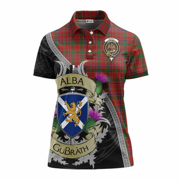 Munro (Monroe) Tartan Family Crest Women's Polo Shirt Lion Rampant Royal Thistle Shield Celtic Inspired