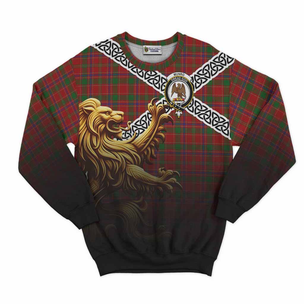 Munro (Monroe) Crest Tartan Sweatshirt with Golden Lion Emblem Celtic Style Unisex - Tartan Vibes Clothing